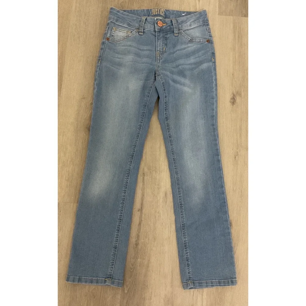 Justice Girls Size 8 Mid Rise Skinny Jeans Light Wash Blue Denim Stretch Pants